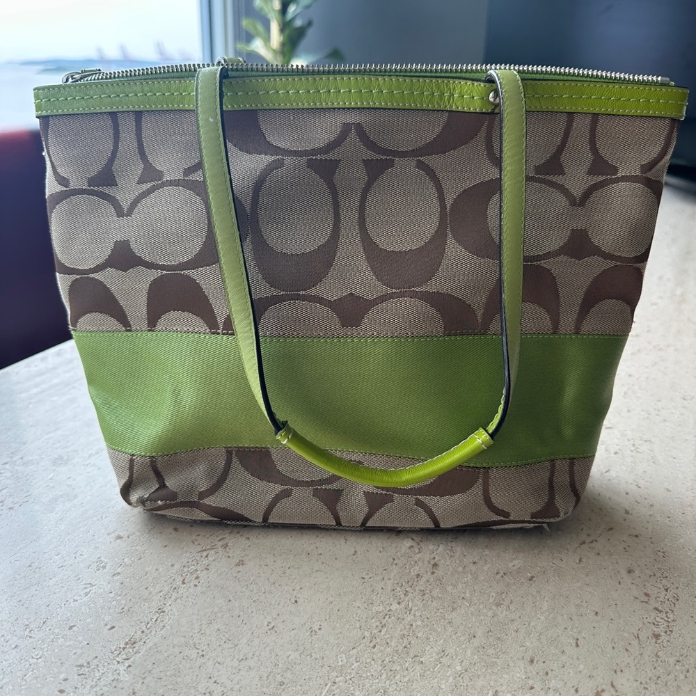 Coach Lime Green and Brown Signature Tote
